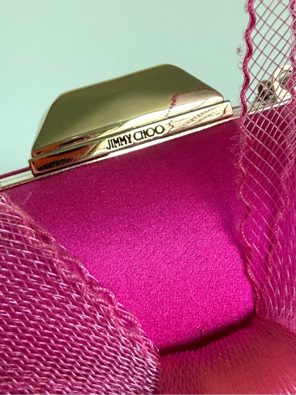 Jimmy Choo Cloud Pink Satin Oversized Bow Clutch Chain Bag - Picture 5 of 11